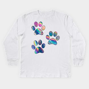 Holographic Paw Prints Kids Long Sleeve T-Shirt